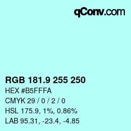 Color code: RGB 181.9 255 250 | qconv.com