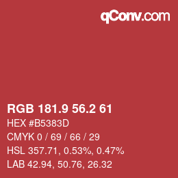 カラーコード: RGB 181.9 56.2 61 | qconv.com