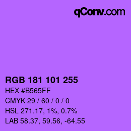 Color code: RGB 181 101 255 | qconv.com
