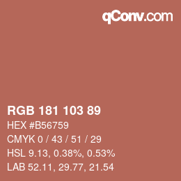 Color code: RGB 181 103 89 | qconv.com