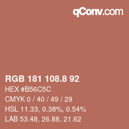 カラーコード: RGB 181 108.8 92 | qconv.com