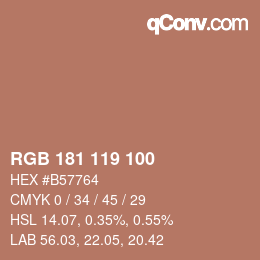 颜色代码: RGB 181 119 100 | qconv.com