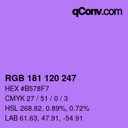 カラーコード: RGB 181 120 247 | qconv.com