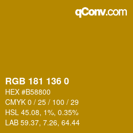 Color code: RGB 181 136 0 | qconv.com