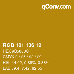 Color code: RGB 181 136 12 | qconv.com