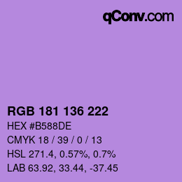 Color code: RGB 181 136 222 | qconv.com