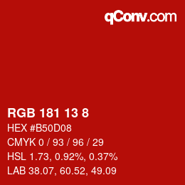 カラーコード: RGB 181 13 8 | qconv.com