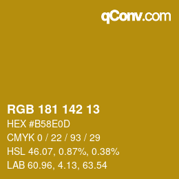 Color code: RGB 181 142 13 | qconv.com
