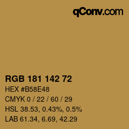 Color code: RGB 181 142 72 | qconv.com
