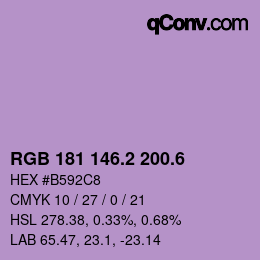 カラーコード: RGB 181 146.2 200.6 | qconv.com