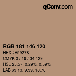 颜色代码: RGB 181 146 120 | qconv.com