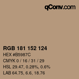 Color code: RGB 181 152 124 | qconv.com