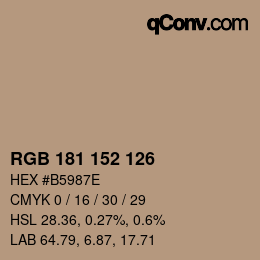 Color code: RGB 181 152 126 | qconv.com