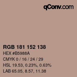 Color code: RGB 181 152 138 | qconv.com