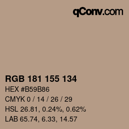 Color code: RGB 181 155 134 | qconv.com