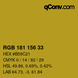 Color code: RGB 181 156 33 | qconv.com