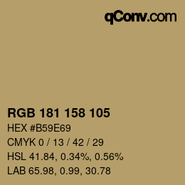 Color code: RGB 181 158 105 | qconv.com