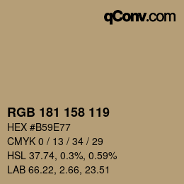 Color code: RGB 181 158 119 | qconv.com