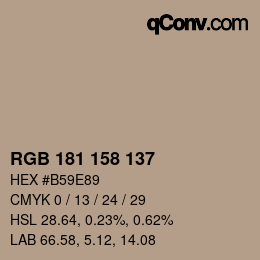 カラーコード: RGB 181 158 137 | qconv.com