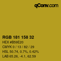 Color code: RGB 181 158 32 | qconv.com