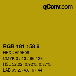 Color code: RGB 181 158 8 | qconv.com