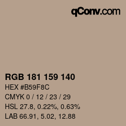 Código de color: RGB 181 159 140 | qconv.com