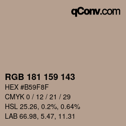 Color code: RGB 181 159 143 | qconv.com