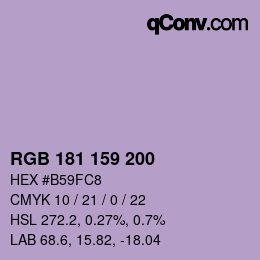 颜色代码: RGB 181 159 200 | qconv.com