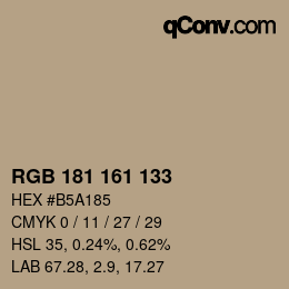 Color code: RGB 181 161 133 | qconv.com