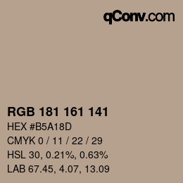 Color code: RGB 181 161 141 | qconv.com