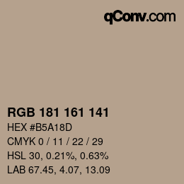 Código de color: RGB 181 161 141 | qconv.com