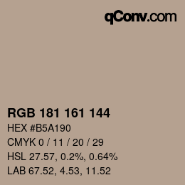 カラーコード: RGB 181 161 144 | qconv.com