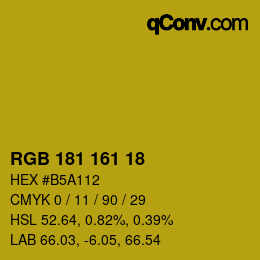Color code: RGB 181 161 18 | qconv.com