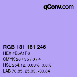 Color code: RGB 181 161 246 | qconv.com
