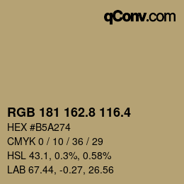 カラーコード: RGB 181 162.8 116.4 | qconv.com