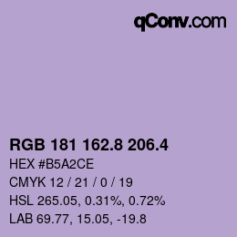 カラーコード: RGB 181 162.8 206.4 | qconv.com