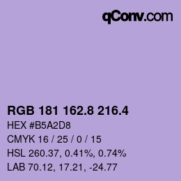 カラーコード: RGB 181 162.8 216.4 | qconv.com