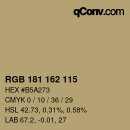 Color code: RGB 181 162 115 | qconv.com