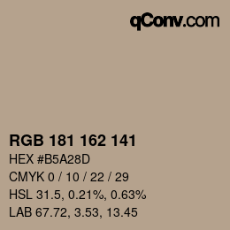 Código de color: RGB 181 162 141 | qconv.com