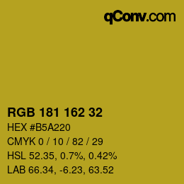 Color code: RGB 181 162 32 | qconv.com