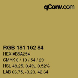 Color code: RGB 181 162 84 | qconv.com