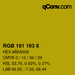 Color code: RGB 181 163 8 | qconv.com