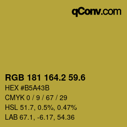 カラーコード: RGB 181 164.2 59.6 | qconv.com