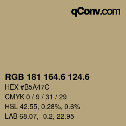 カラーコード: RGB 181 164.6 124.6 | qconv.com
