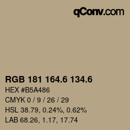カラーコード: RGB 181 164.6 134.6 | qconv.com