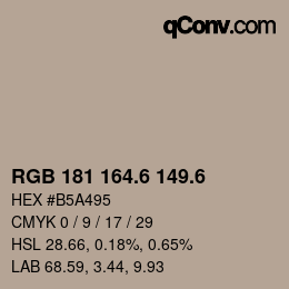 カラーコード: RGB 181 164.6 149.6 | qconv.com