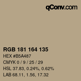 Código de color: RGB 181 164 135 | qconv.com