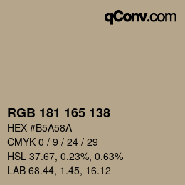 Color code: RGB 181 165 138 | qconv.com