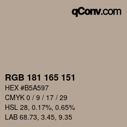 Color code: RGB 181 165 151 | qconv.com