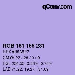 Color code: RGB 181 165 231 | qconv.com